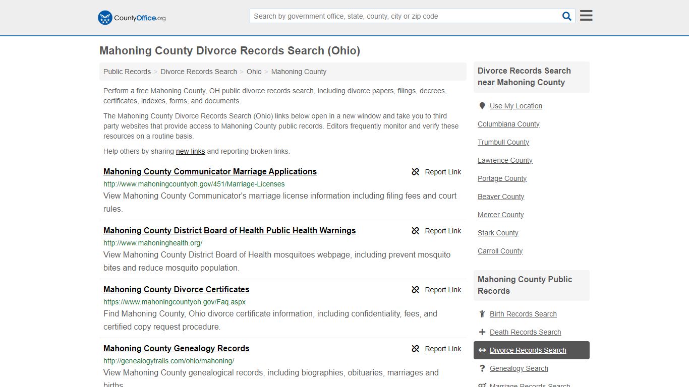 Mahoning County Divorce Records Search (Ohio) - County Office