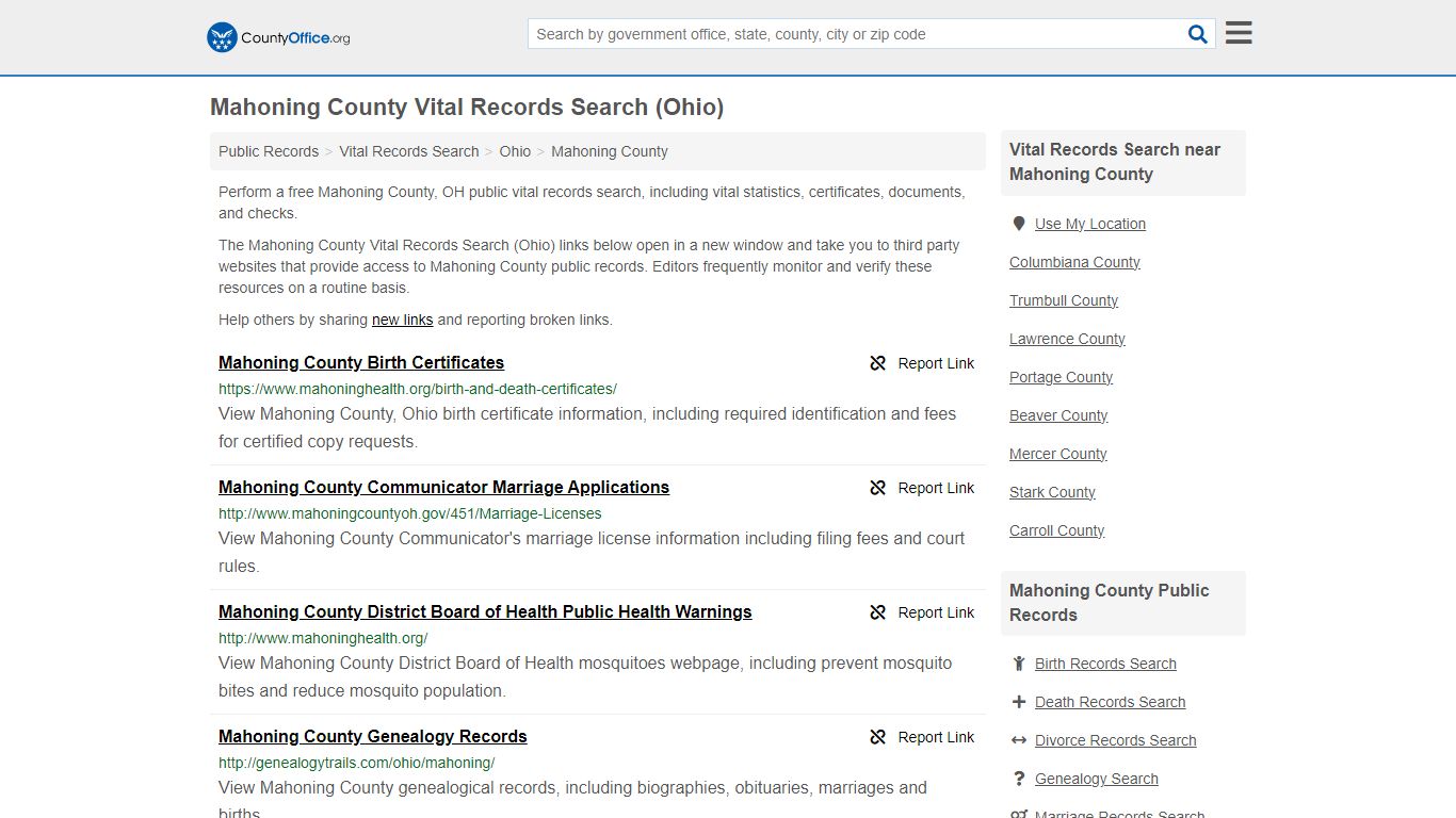 Vital Records Search - Mahoning County, OH (Birth, Death, Marriage ...